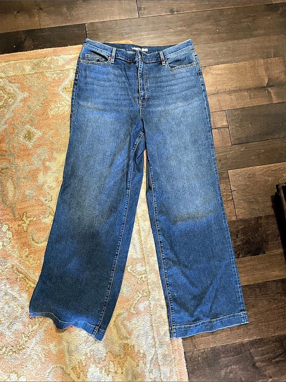 Lands' End High Rise Wide Leg Denim Jeans Wide Leg Jeans in Blue Waist 18 Tall